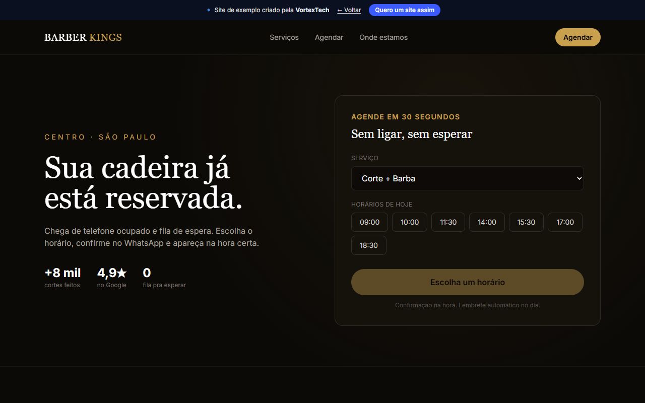 Exemplo de site para barbearia