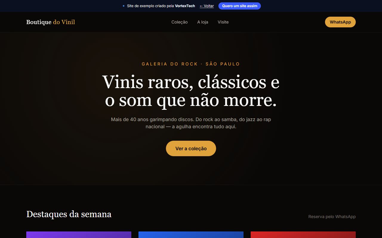 Exemplo de site para loja de discos