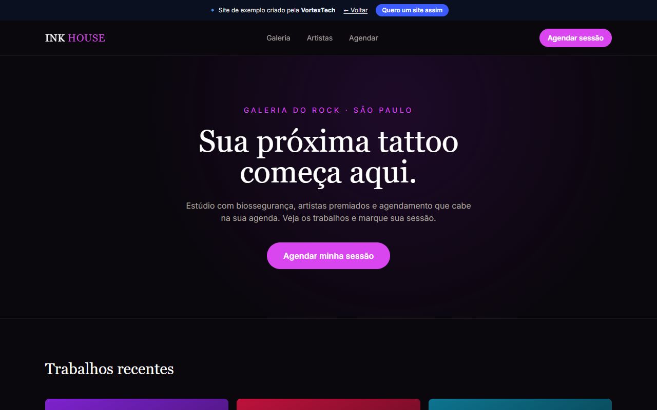 Exemplo de site para estúdio de tatuagem