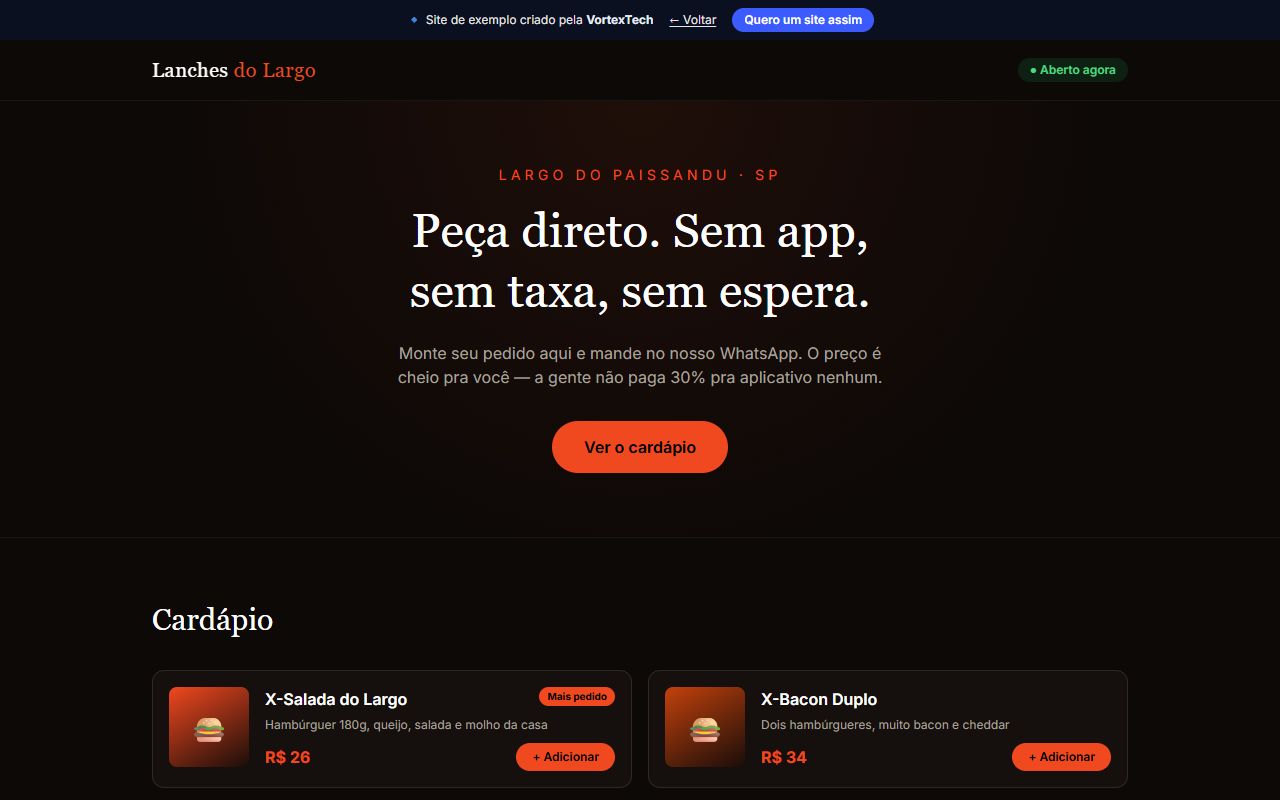 Exemplo de site para restaurante
